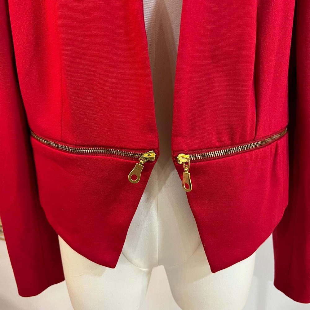 Philosophy Republic Red Cropped Blazer Gold Zip Front Jacket Structured L - Picture 2 of 9